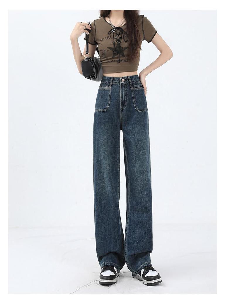 Women's Plus Size High Waist Wide Leg Jeans - Slim Fit, Winter, Thicken, Straight Leg, Loose, Drapey Long Pants