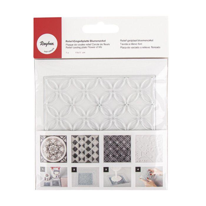 Relief Casting Plate - Rayher - Flower Circle - 11x11 Cm - Reusable - For Creative Concrete