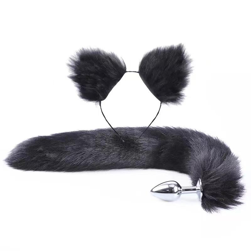 New Fox Tail Anal Plug Cat Rabbit Ears Headbands Set Feather Anals Plug Anus Stimulate Adult Product Sex Erotic  Accessories