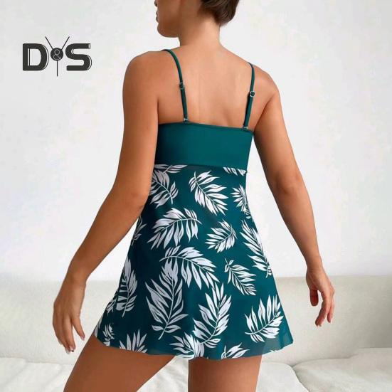 2Pcs/Set Tankini Set Adjustable Straps Padding Underwire Bandeau Tops Boxer Briefs Set Mesh Splicing Design Beach Swimwear