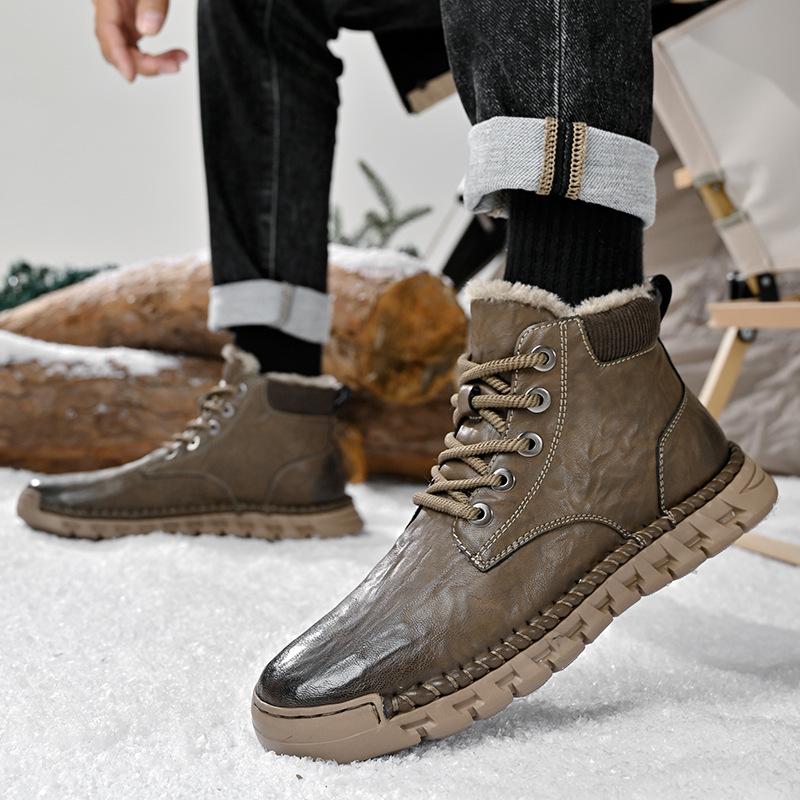 

Boots men s 2025 autumn and winter new velvet warm Zhongbang cotton boots soft sole lace-up non-slip large size casual men s shoes 46 46 хакі