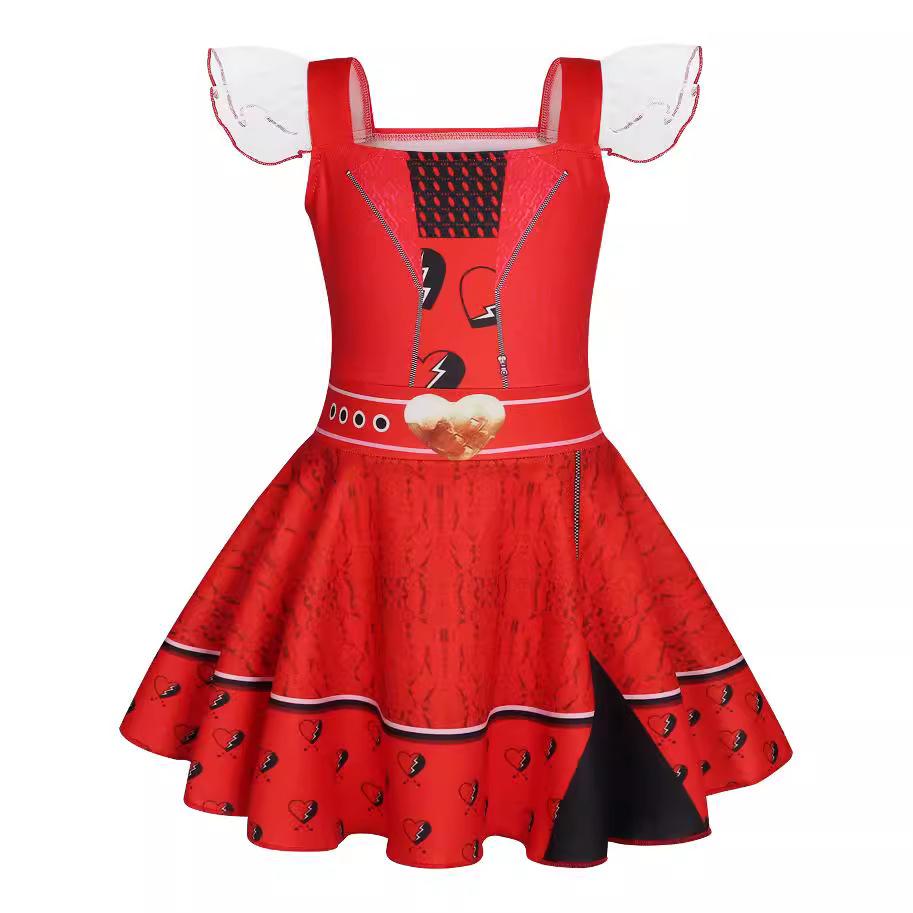 2024 Descendants 4 Vampire Kids Flutter Sleeve Tulle Ballet Dress 3-6Y Summer