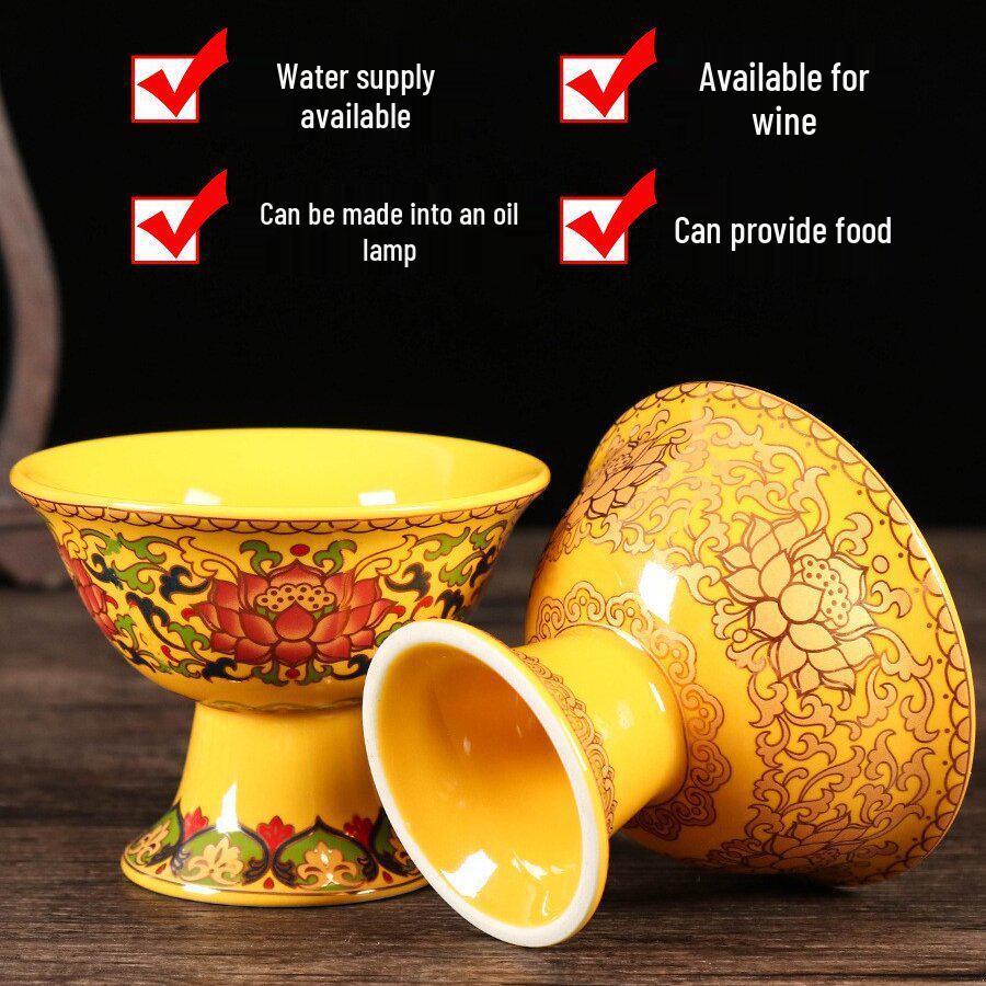 Large Ceramic Offering Bowl Oil Lamp for Temple or Buddhist Hall Decoration, Fruit and Candle Holder