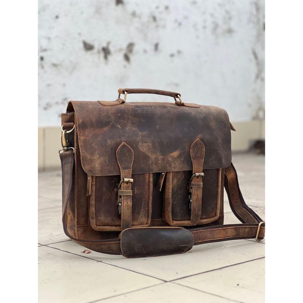 Handgemachte personalisierte Echtleder Messenger Bag Laptoptasche Schultertasche für Männer und Frauen Büro Aktentasche - Vintage Style Messenger Bag