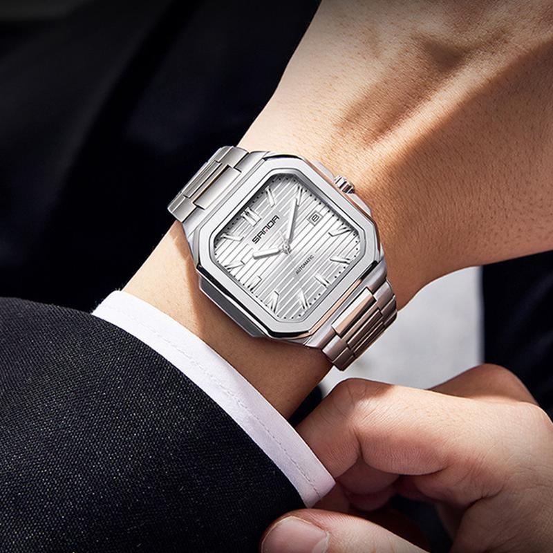 Men's Mechanical Square Watch Waterproof Calendar Solid Steel Strip Leisure Business Mechanical Watch