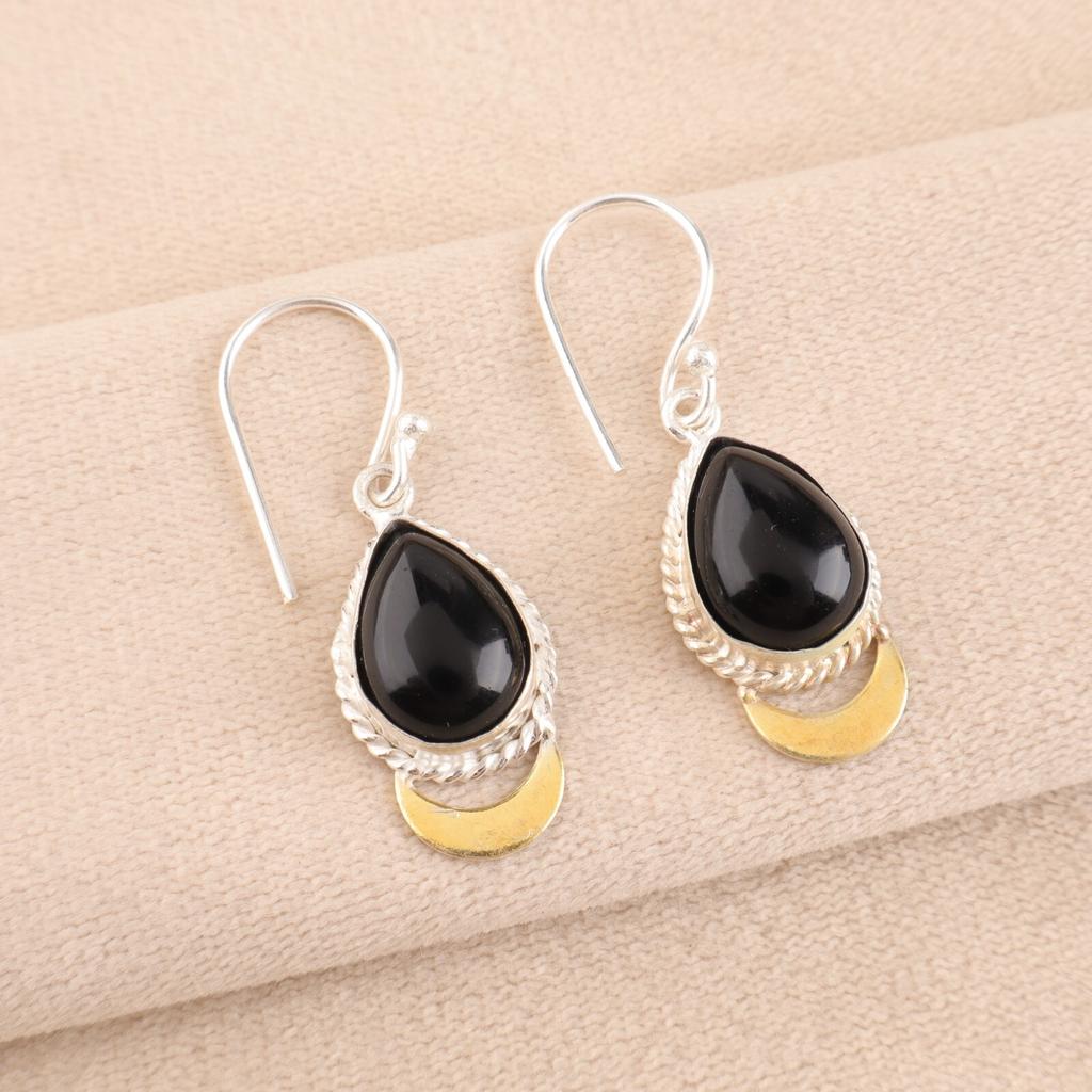 Black Tourmaline Gemstone 925 Sterling Silver Handcrafted Jewelry Earrings 1.5" EE-162-23