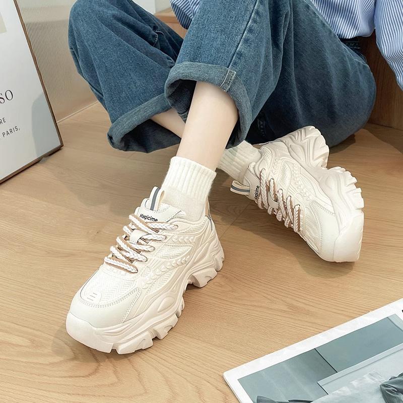 

Daddy Shoes Girl 2025 New Autumn Thin and Breathable Sports Thick-soled Heightening Little White Shoes Versatile Casual Soft-soled Shoes 40