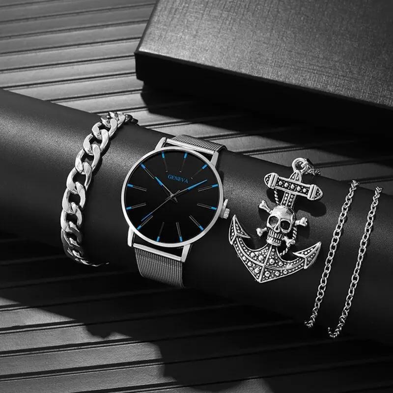 3-Piece Suit Men S Watch Casual Men S Watch Watch + bracelet + necklace
