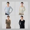 Slim-fitting long-sleeved yoga clothes top women's side split fork breathable thin Pilates thin skin-friendly micro-transparent sports blouse
