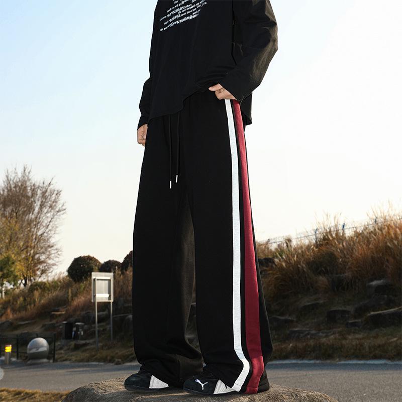 

Унисекс 2025 Хип-хоп Свободные Прямые Широкие Спортивные штаны с боковой полосой XL чёрный