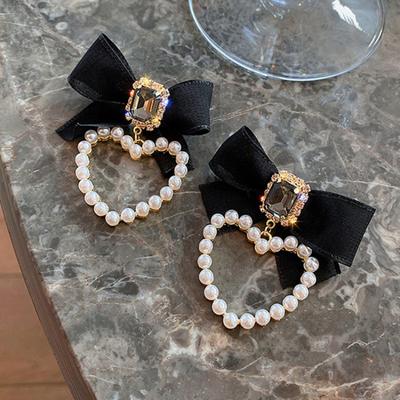 Accessories For Women Retro Rhinestone Bow Earrings For Women Big Black Bowknot Heart Shaped Drop Earring Party Jewelry Gifts