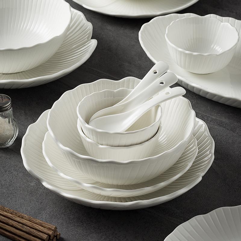 Underglaze Color Tableware Bowl Combination Household New Fish Plate Vegetable Plate White Tableware Simple Pattern Bowl Plate