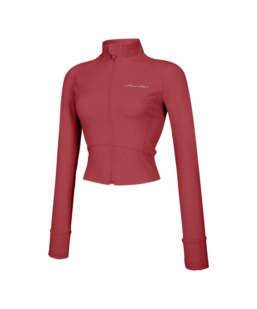 WANNABEZFIT Lettering Zip-Up Crop Jacket Burgundy