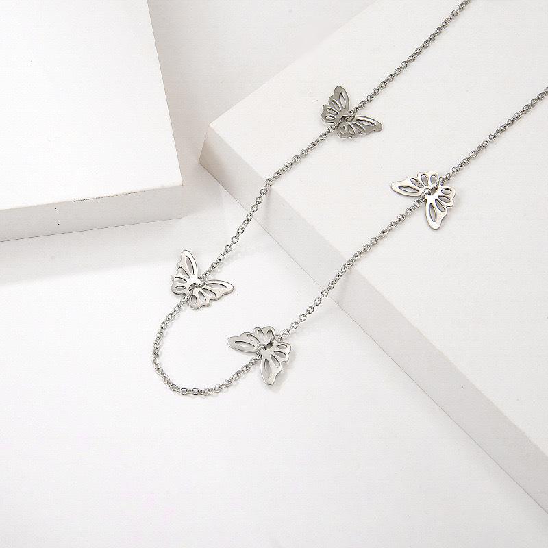 Butterfly Necklace with Color-Retaining Zircon - Fashionable, Versatile Women's Jewelry Accessory.
