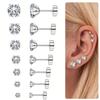 1 Paar Edelstahl Kristall Flache Ohrstecker Damen Herren Stab Schraubverschluss Tragus Rund Klar Zirkonia Piercing Ohrringe Schmuck