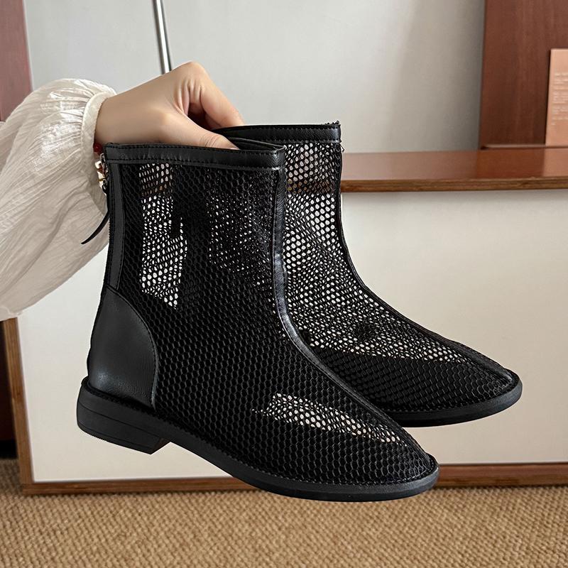 

Fashion Women s 2025 New Breathable Mesh Mid-barrel Hollow Boots British Style Heightened Mesh Thin Summer Cool Boots 40