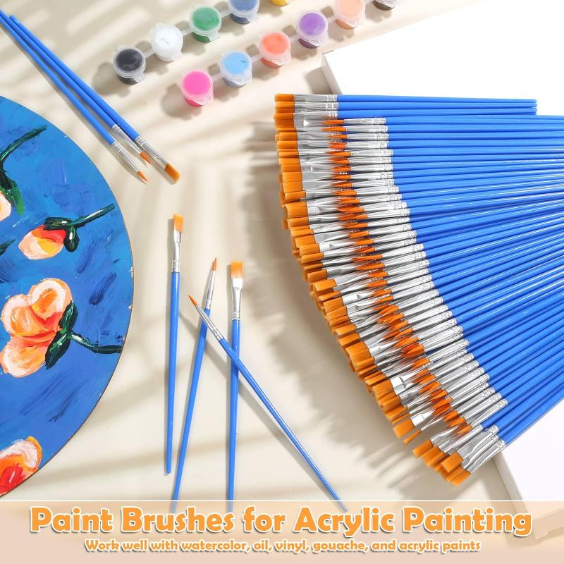 100/130/160/180/200Pcs Professional Art Brushes Set Nylon Hair Flat Round Paint Brushes for Acrylic Watercolor Painting