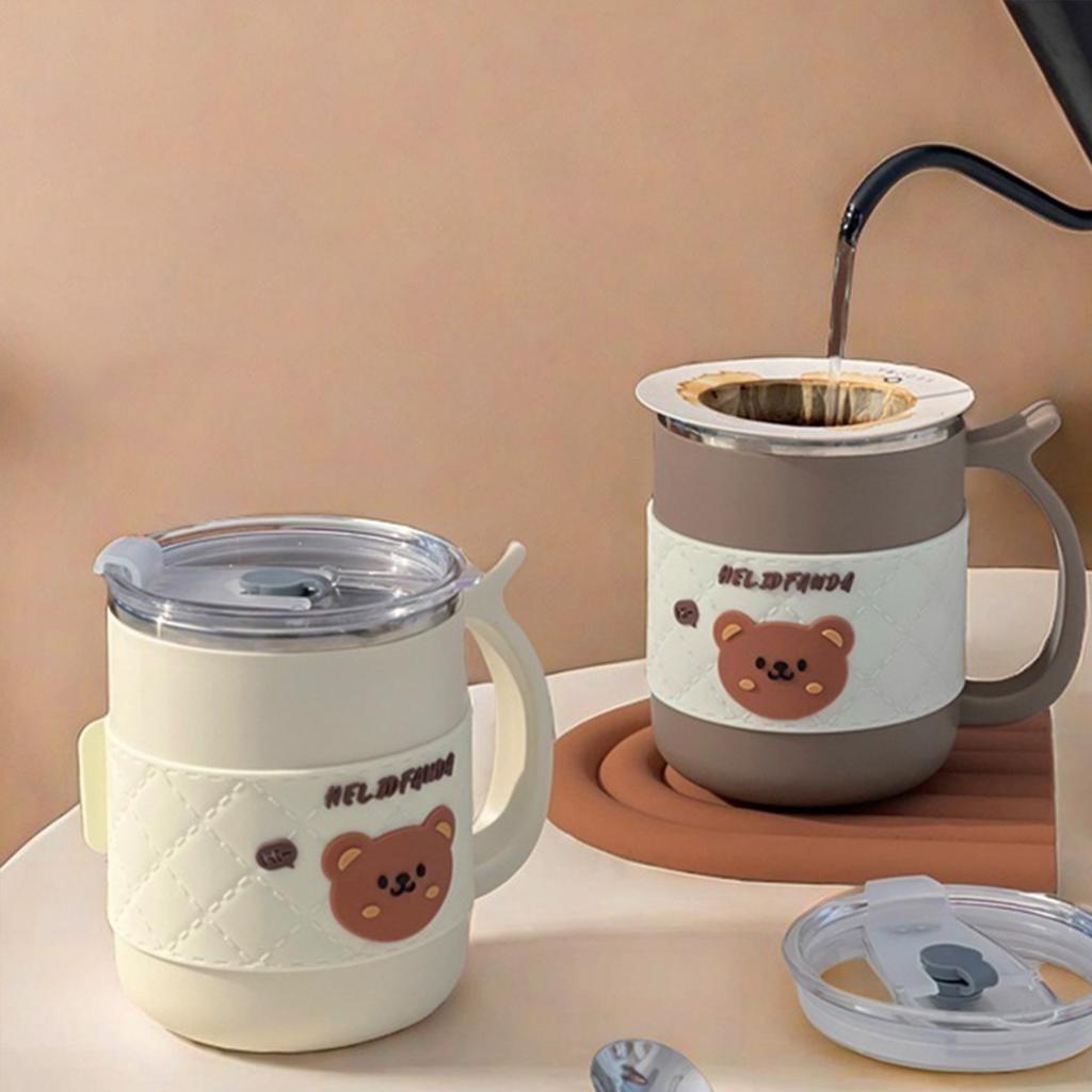 WORTHBUY 500Ml 304 Stainless Steel Coffee Mug With Straw Insulated Anti Scalding Water Cup Portable Double-Layer Drinking Cup