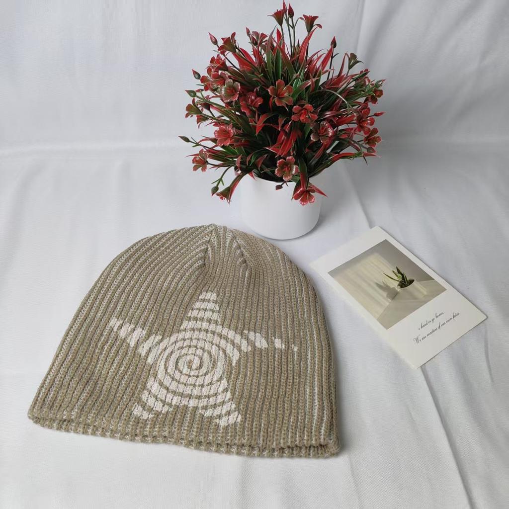 ins striped wool hat women's autumn and winter fashion versatile warm knitted hat big head circumference pullover cold hat men