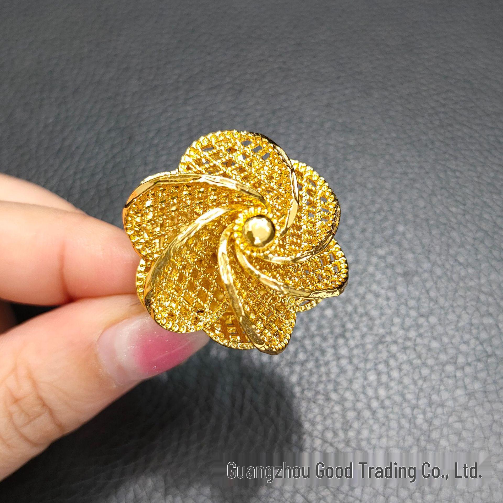 

Дубайська каблучка з філігранним квітковим візерунком із 24-каратного золота - Жіноча весільна прикраса для глобальної елегантності Adjustable