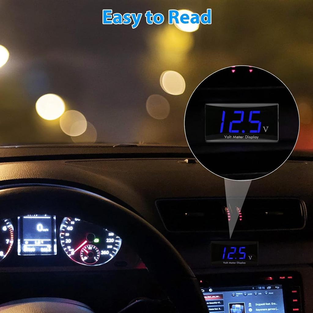 DC 12V Car Digital Voltmeter Gauge, Waterproof LED Display Motorcycle Voltmeter Power Energy Volt Meter Gauge for Trailer Camper Boat Marine Vehicle