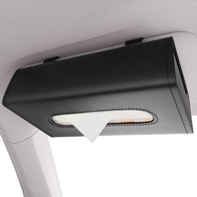 IROKOHA PU Car Tissue Car Tissue Visor Storage Box-fitting Case, Rectangular, Cover, (Black)