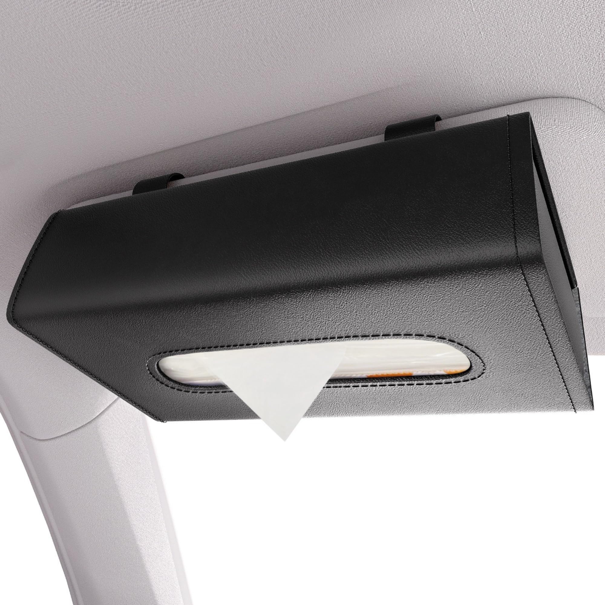 

IROKOHA PU Car Tissue Case Rectangular Car Tissue Cover Visor Storage (Black)