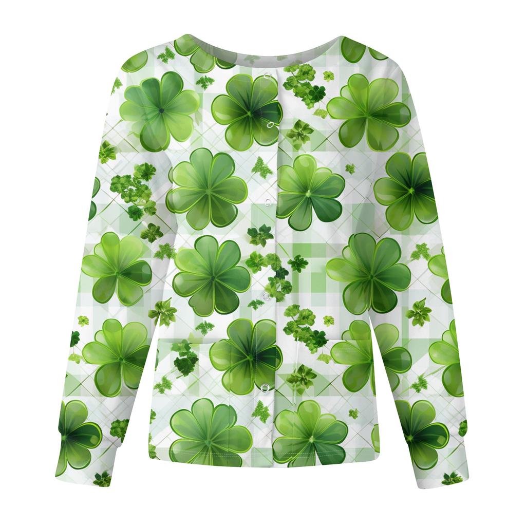 Women's Casual Fashion Long Sleeve Standing Collar Single Breasted St. Patrick's Day Print Workwear Jacket Tops