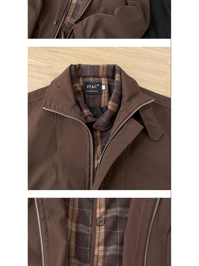 Men's Retro Plaid Patchwork Harrington Jacket - Two-Piece Layered Silhouette