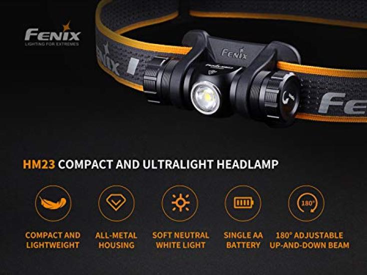 FENIX Light Black 7cm Headlamp Neutral White LED Maximum Brightness 240 Lumens HM23