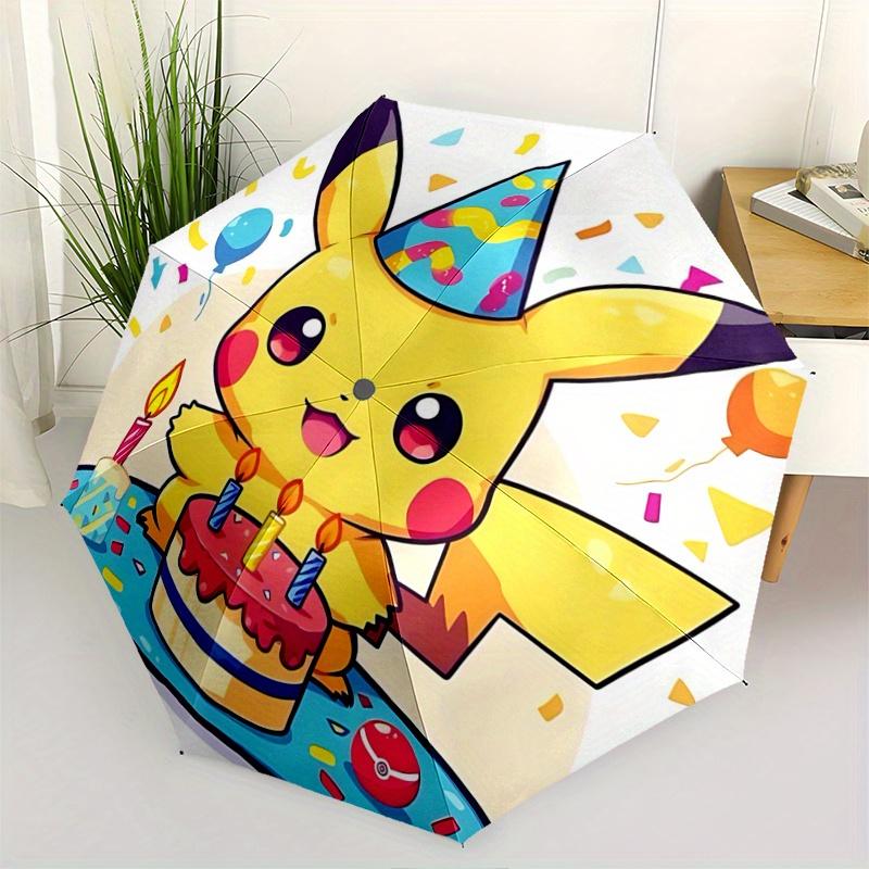 1pc Pikachu's Birthday Celebration Automatic Folding Umbrella - 3 Folding Design, Vivid Cartoon Pattern, Suitable for Outdoor Activities, A Gift for F