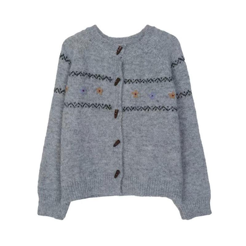 Premium Sweater Women's Retro Crew Neck Knitted Cardigan Autumn and Winter New Loose Women's Top Slim Coat