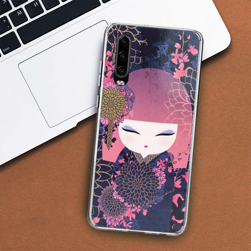 Kokeshi Puppe Kimono Mädchen Hülle Handyhülle Für Huawei P30 P20 P10 P40 P50 Pro Mate 20 40 30 10 Lite Beliebte Fundas Kunst Geschenk Coque