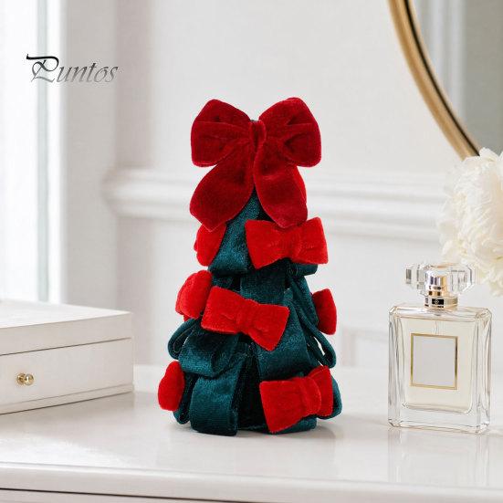 Desktop Christmas Tree Ornament Velvet Bow Decoration, Shaped Soft Fabric Tabletop for Fireplace Dining Table Window Holiday Decor