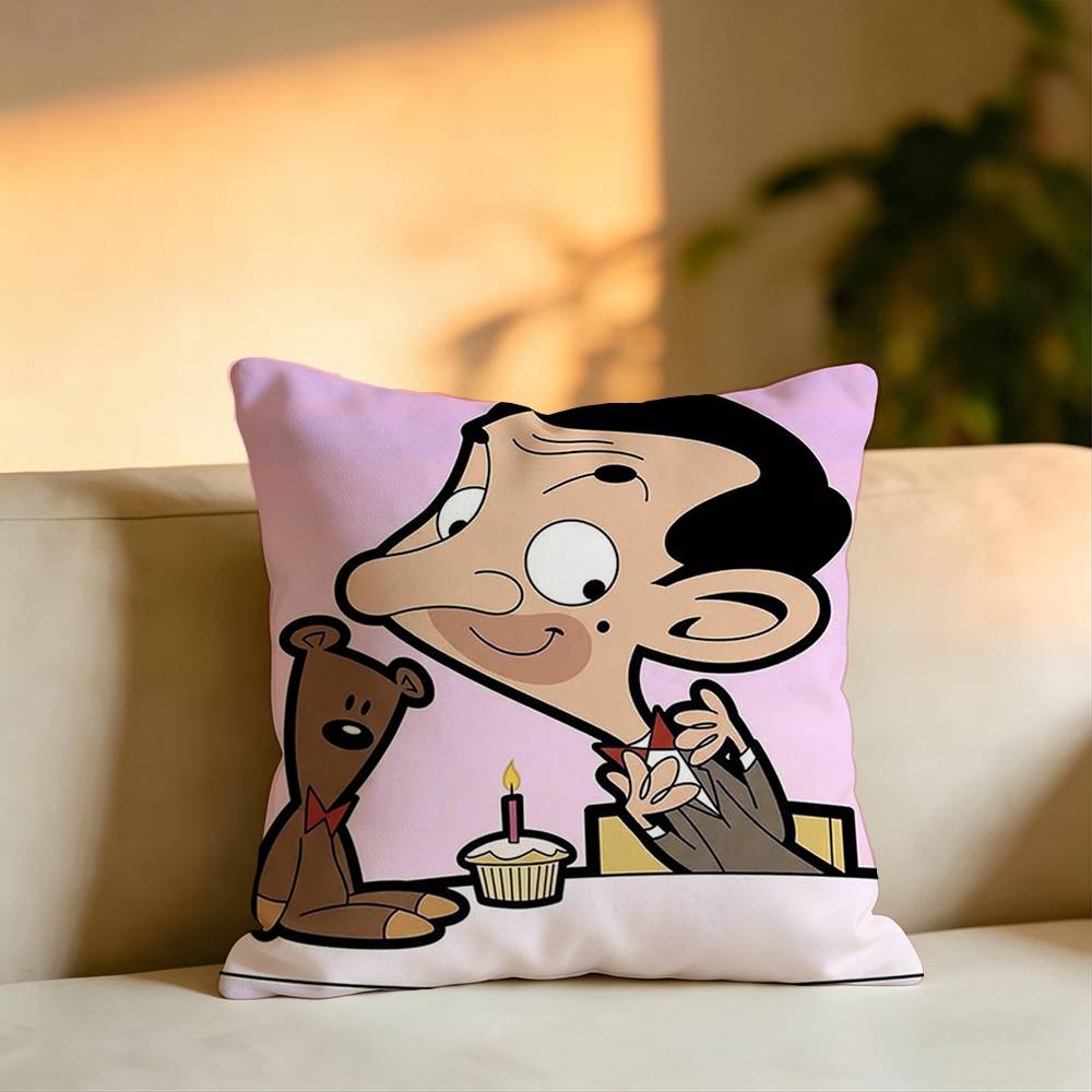 The Cartoon Mr Bean Square DoubleSided printed Pillow Case Bedroom Bedside Pillow Sofa Cushion Cover