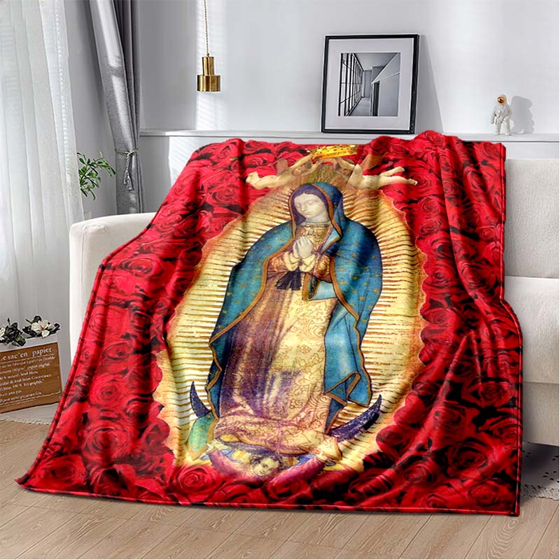 1 PC 3D printed flannel blanket (Our Lady of Guadalupe pattern) home blanket birthday gift. Customizable.