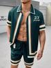 Set Cămăși Bărbați Vară Cămașă cu Mânecă Scurtă Imprimată în Dungi Pantaloni Scurți cu Șnur Stil Hawaiian Casual Set 2 Piese Bărbați Mărime Mare Acasă