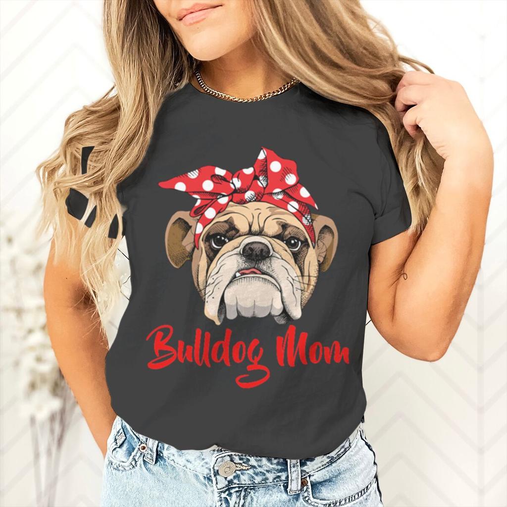 Bulldog Mom Printed Dog Mama Gifts for Womens Tshirts Casual Summer Short Sleeve Fashion Animal Lover Female Tshirts