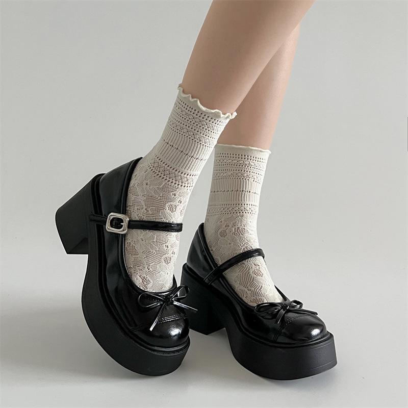 Silver French retro round head light mouth thick high heel single shoes women's 2025 new summer skirt JK Mary Jane shoes