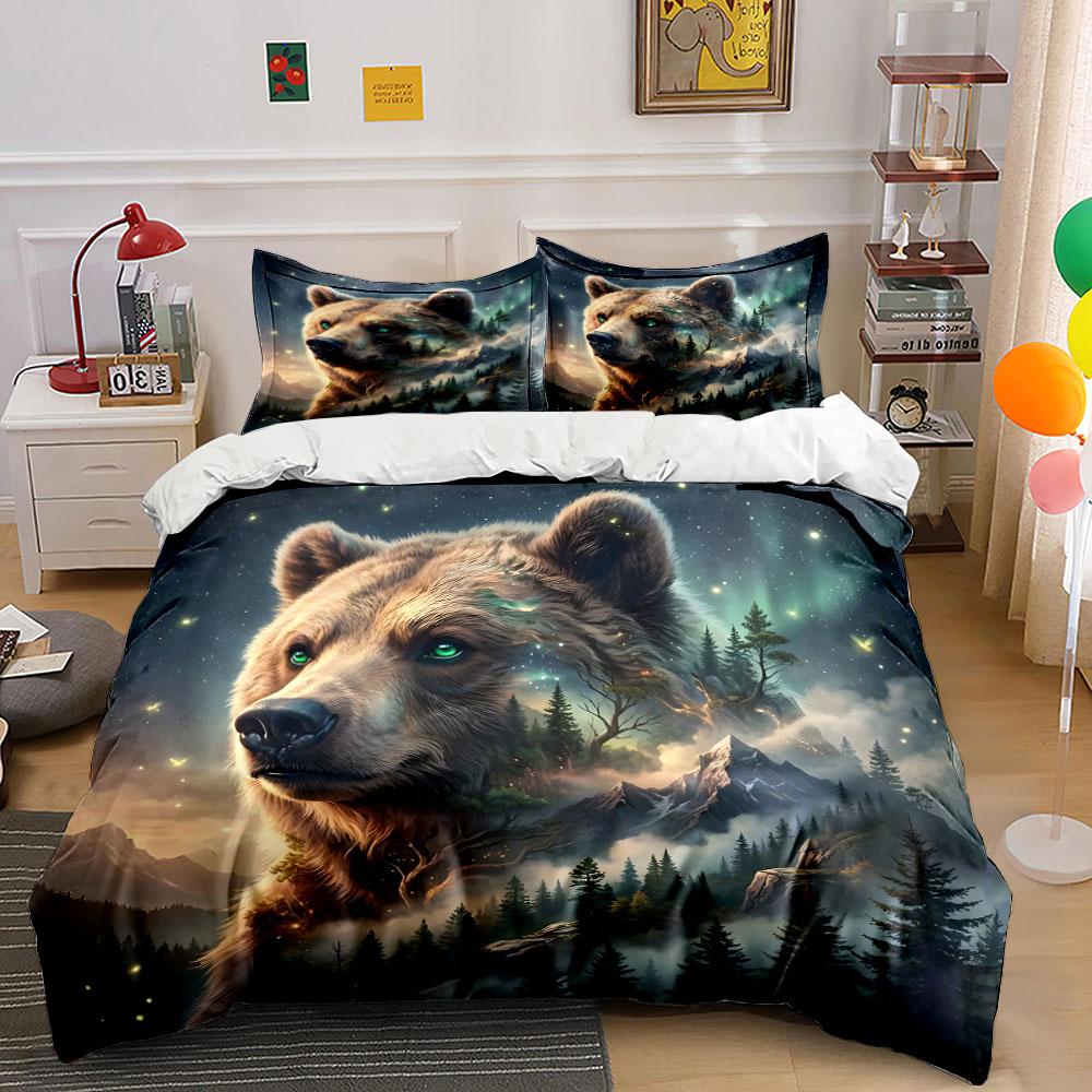 Mystical Bear Forest Design Bedding Duvet Cover Set (1*Duvet Cover 2*Pillowcases, without duvet insert)