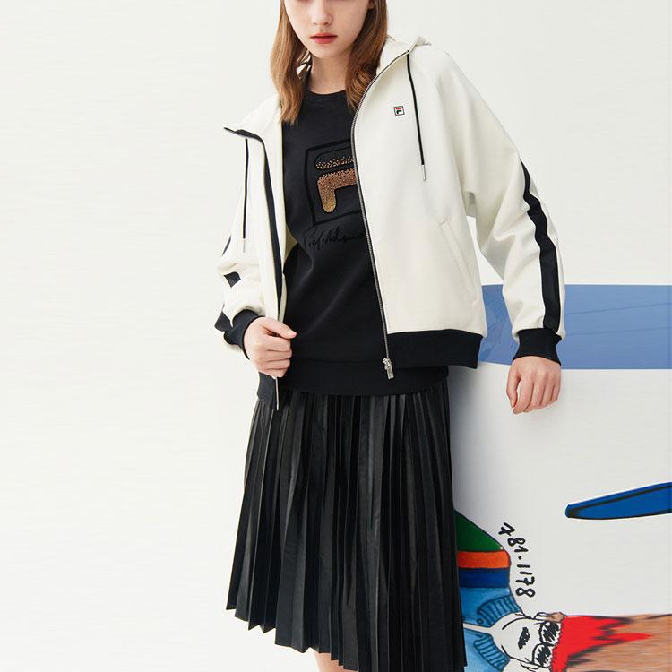 FILA Fleece Sports Knit Hooded Jacket Women jackets Cloud-Mushroom-White F11W118503FWT