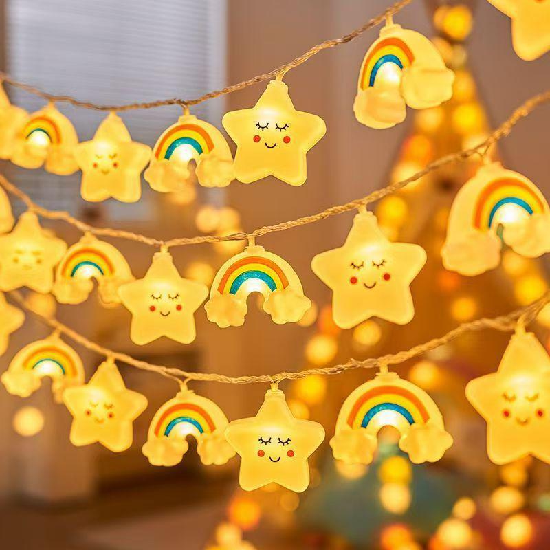 Rainbow Cloud LED Star String Lights for Kids' Room & Festival Decor