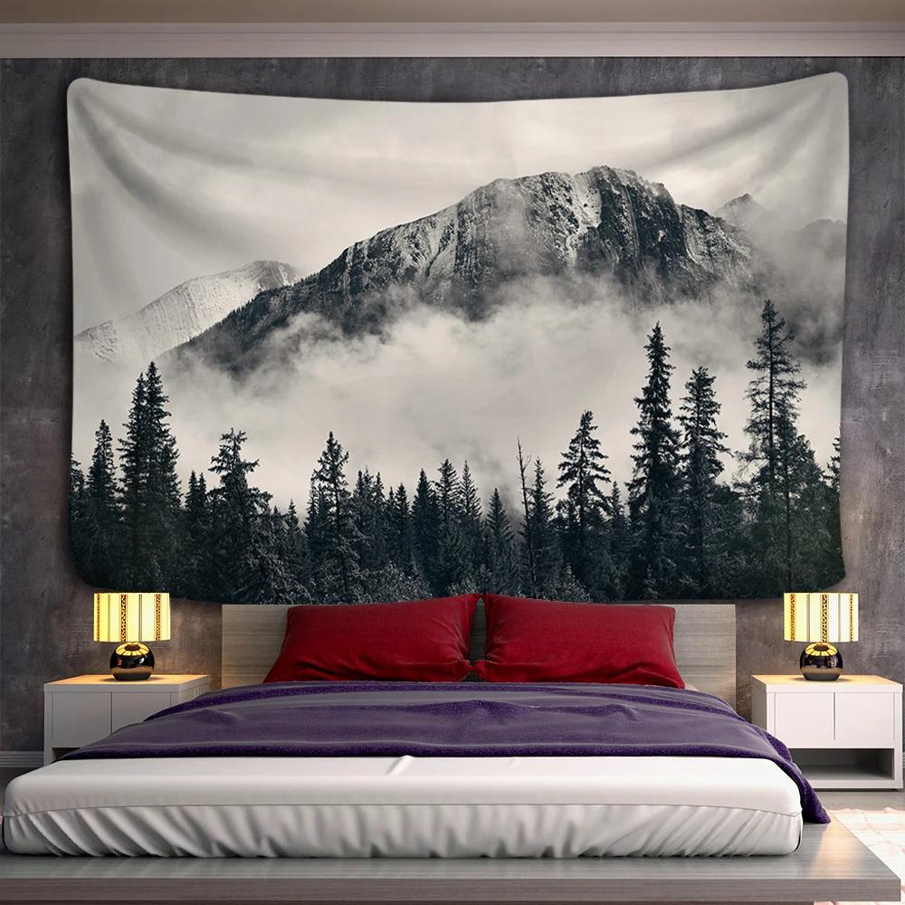 Mountains Psychedelic Tapestry Starry Sky Wall Hanging Star Stars Leaf Village Dorm Decor Blanket 130Cm Woven Personalized