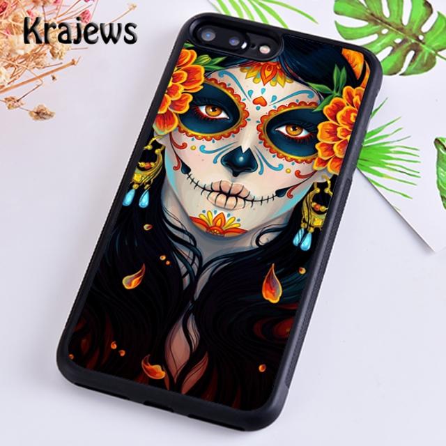Krajews Candy Skull Sugar Day Of The Dead Phone Case For iPhone 14 5s 6s 7 8 plus X XR XS 11 12 13 pro max Samsung S21 S22 ultra