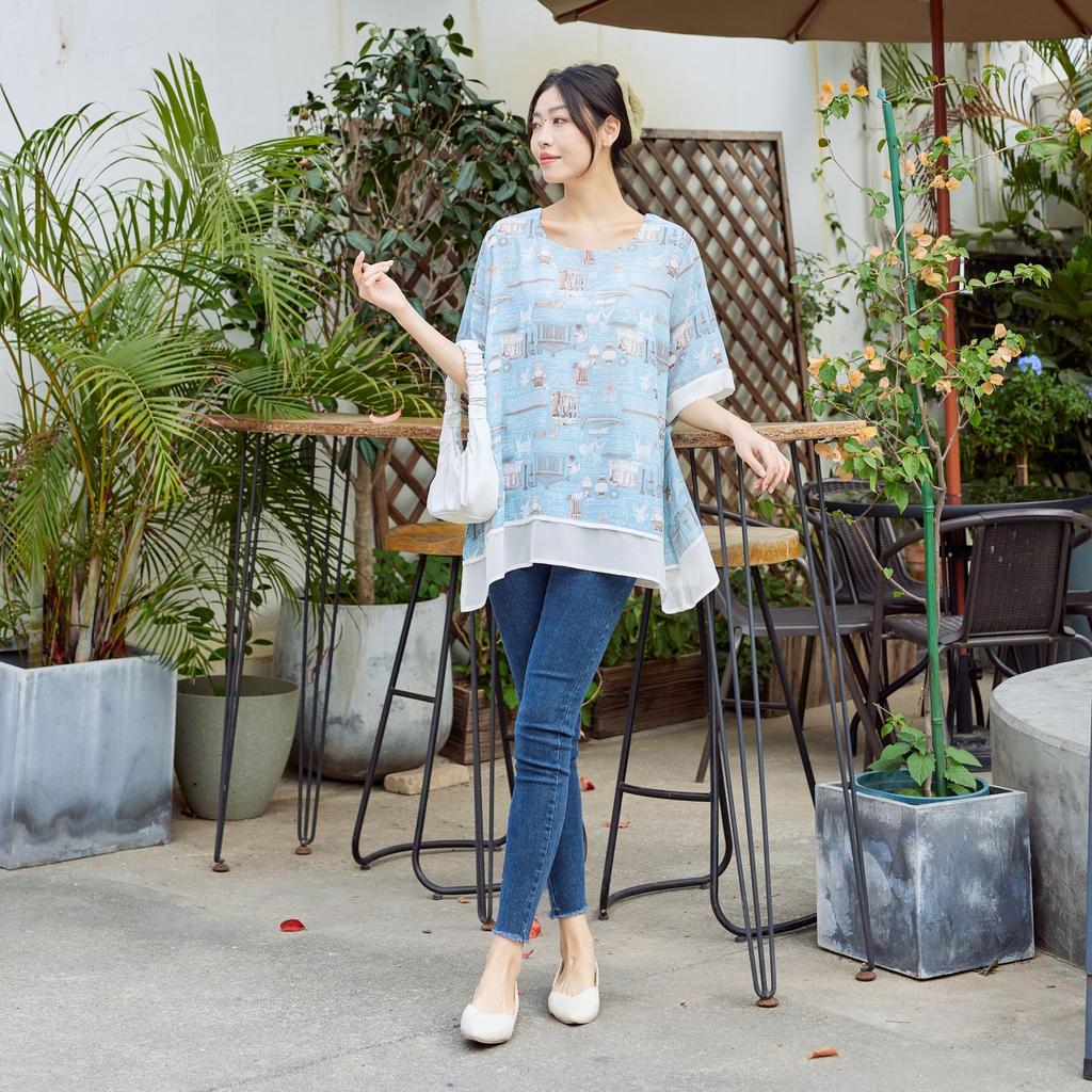 DIMANAF 2024 Sommer Übergröße Damen Vinatge Design Blumendruck Elegante Oberteile Lockere Hosen Weiblich Sommer Gelb