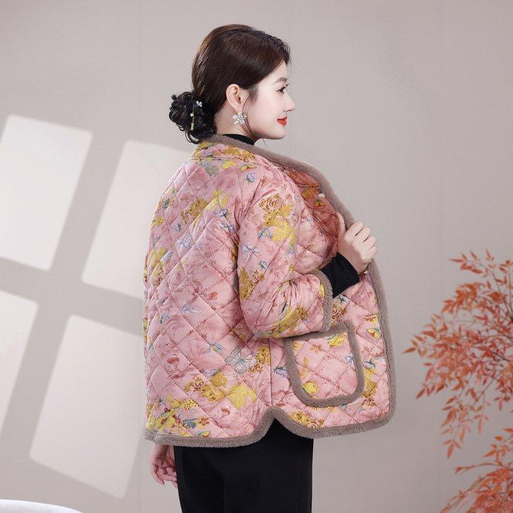 Mom's Plus Velvet Vest: Warm Mid-Sleeve Cotton Jacket for Elderly Women