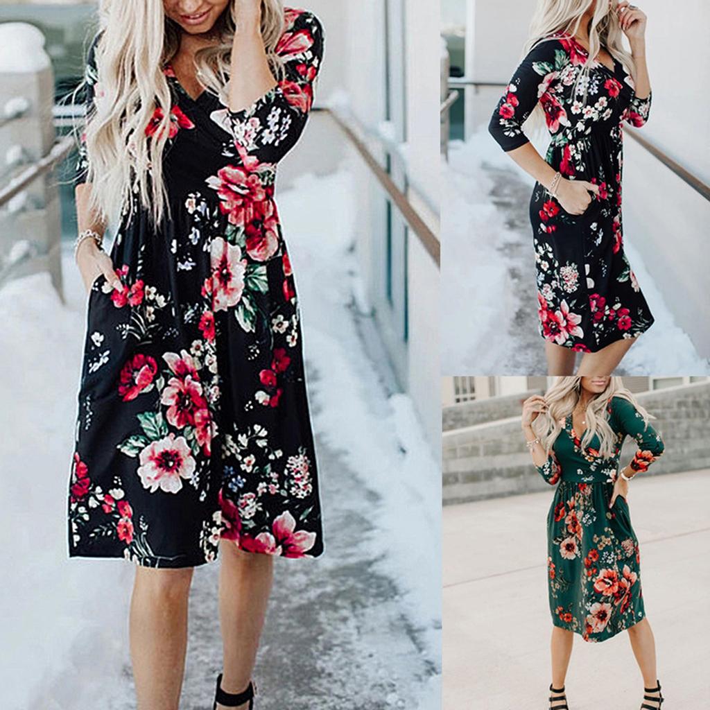 Buy Ec Fashion Womens Floral Print Elegant Maxi Long Sleeve Knee Length A Line Dress At Affordable Prices Free Shipping Real Reviews With Photos Joom