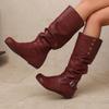 Women's Flat-bottomed Casual Boots Autumn and Winter New Inner Height Increase Solid Color Large Size Medium Boots