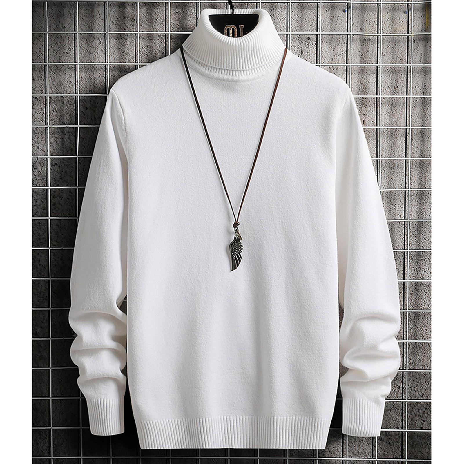 

Мужской свитер, свитер с высоким воротом, однотонный тонкий свитер XL белый