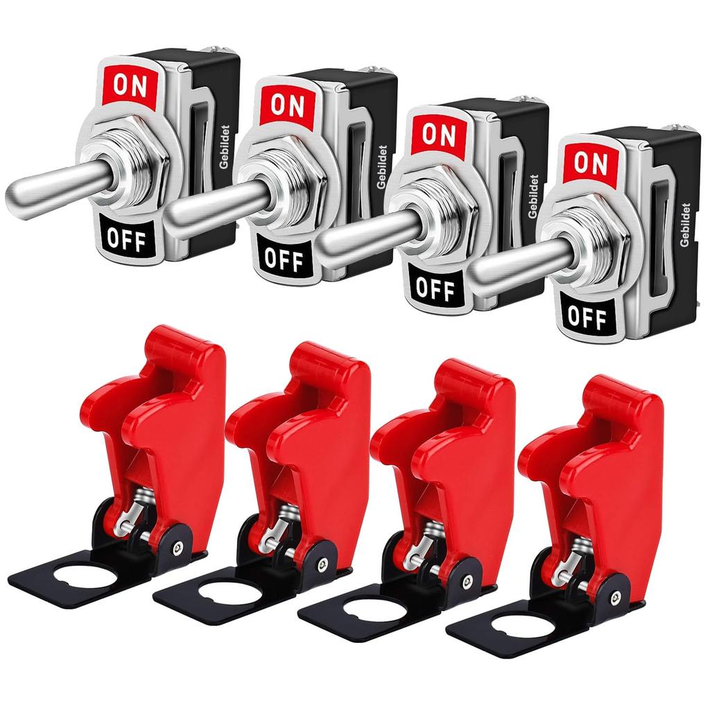 10A/12VDC, 6A/24VDC Universal Rocker Toggle Switch with Waterproof Cap, 2 Pin SPST ON/Off Switch with Metal Bat, Used for Car Auto Truck Boat (Pack